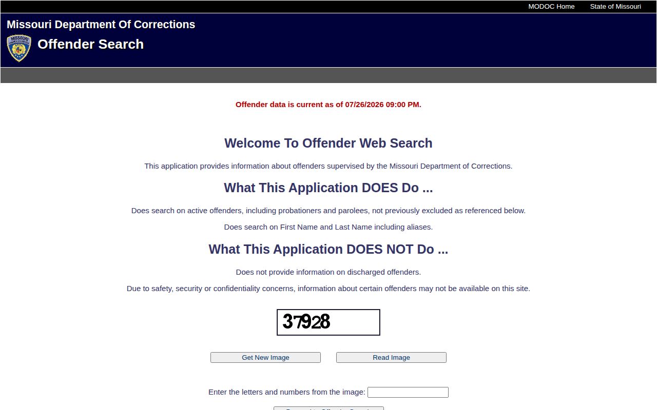 Macon County state release search on the MODOC active offender gateway