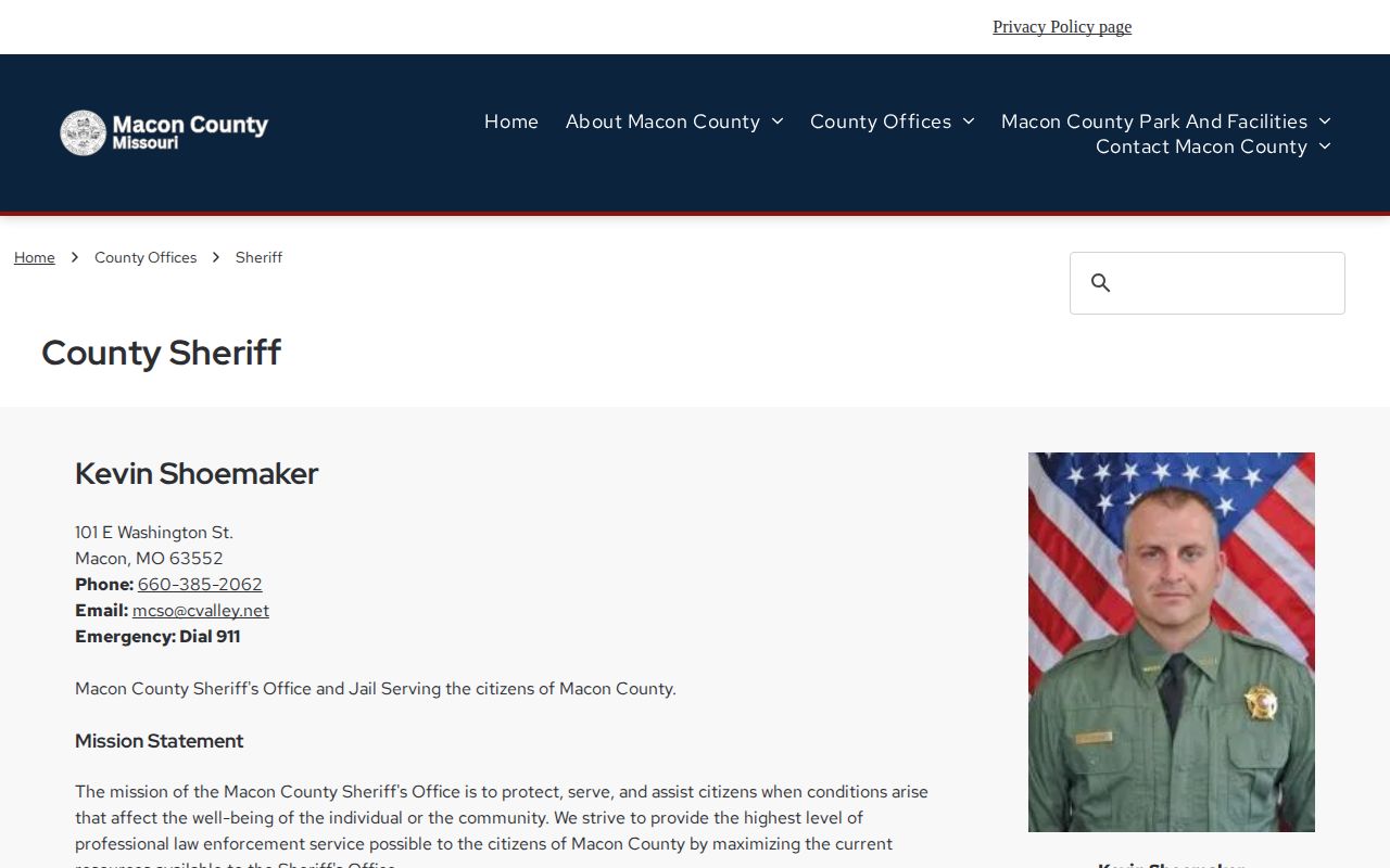 Macon County Jail release contact on the official Sheriff page
